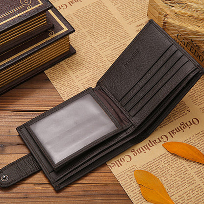Чоловічий шкіряний гаманець Чорний, (9х11х2,5 см) Jinbaolai / Чоловічий портмоне з кнопкою