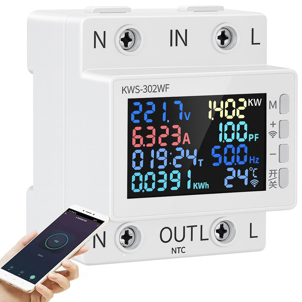 Розумний лічильник електроенергії з WIFI, 63A, 8 показників, KWS-302WF / Цифровий електролічильник / Вайфай лічильник