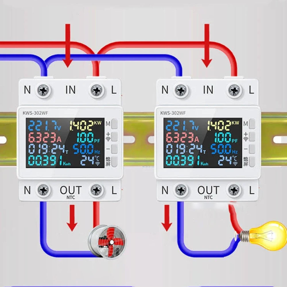 Розумний лічильник електроенергії з WIFI, 63A, 8 показників, KWS-302WF / Цифровий електролічильник / Вайфай лічильник