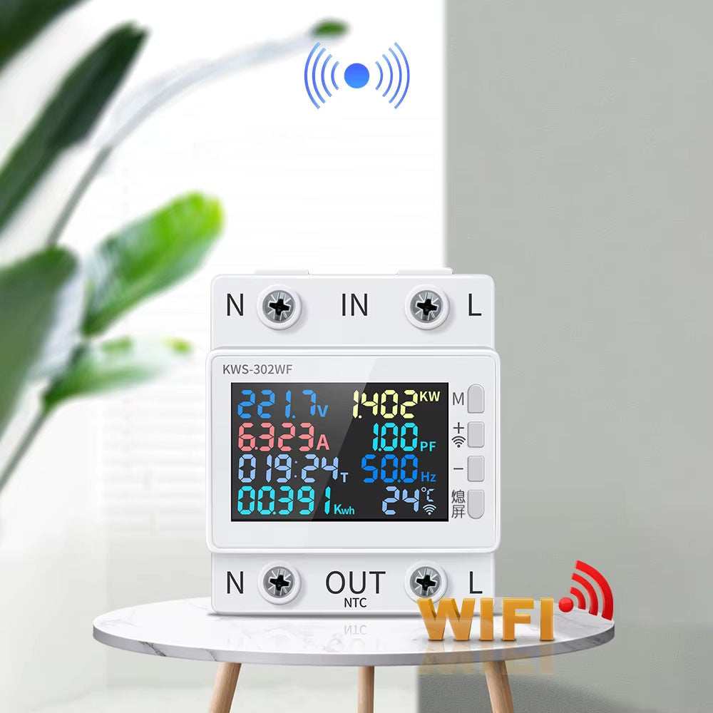 Розумний лічильник електроенергії з WIFI, 63A, 8 показників, KWS-302WF / Цифровий електролічильник / Вайфай лічильник