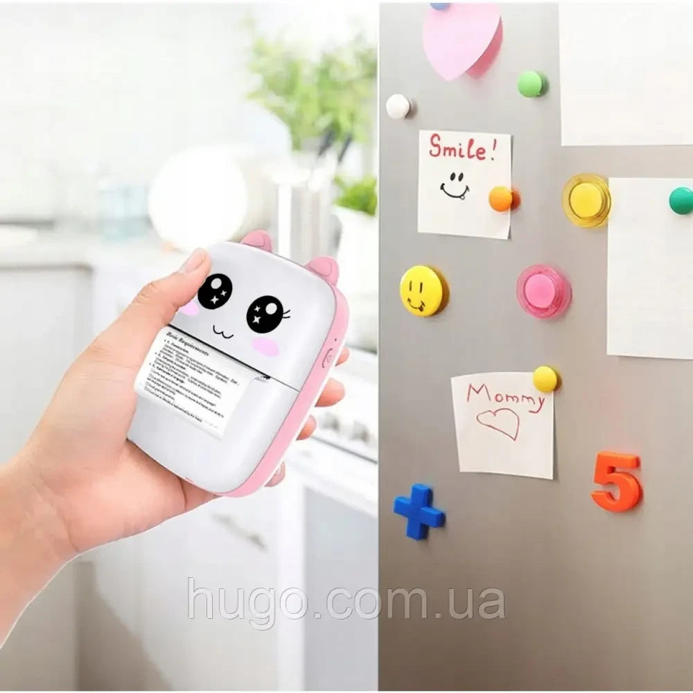 Портативний міні принтер з Bluetooth + рулон термопаперу, Рожевий / Дитячий термопринтер / Фотопринтер