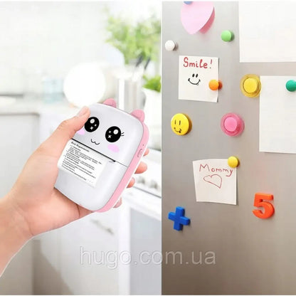 Портативний міні принтер з Bluetooth + рулон термопаперу, Рожевий / Дитячий термопринтер / Фотопринтер