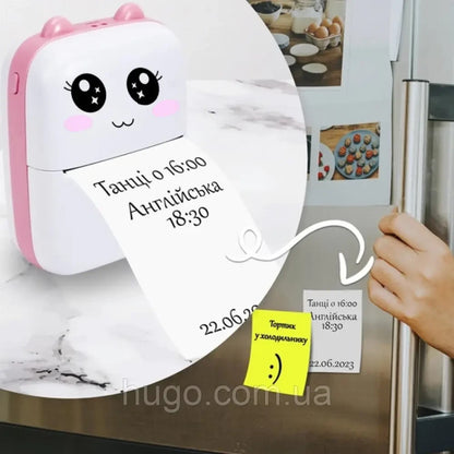 Портативний міні принтер з Bluetooth + рулон термопаперу, Рожевий / Дитячий термопринтер / Фотопринтер