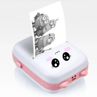 Портативний міні принтер з Bluetooth + рулон термопаперу, Рожевий / Дитячий термопринтер / Фотопринтер