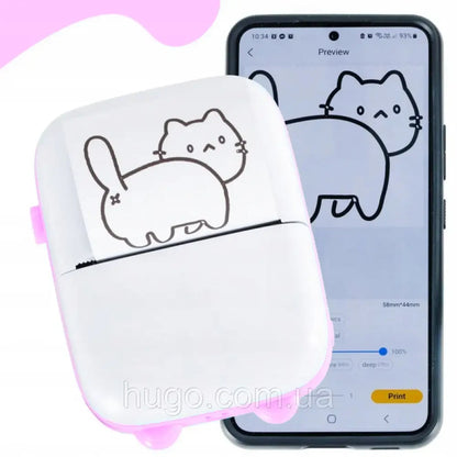 Портативний міні принтер з Bluetooth + рулон термопаперу, Рожевий / Дитячий термопринтер / Фотопринтер