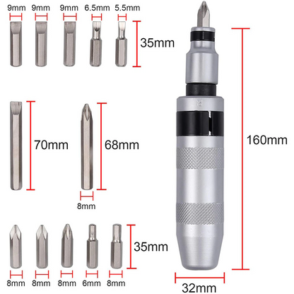 Викрутка ударно-поворотна Impact Screwdriver Set + 12 біт / Міні набір інструментів у кейсі
