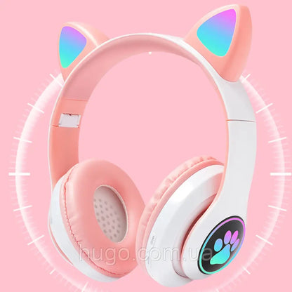 Бездротові навушники Котячі вушка VZV-23M, Рожеві / Дитячі блютуз навушники з підсвічуванням та мікрофоном