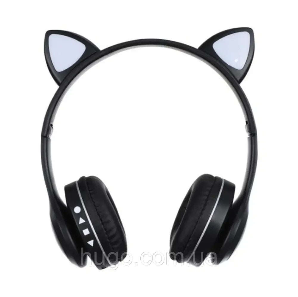 Бездротові навушники Котячі вушка VZV-23M, Чорні / Дитячі навушники з підсвічуванням та мікрофоном