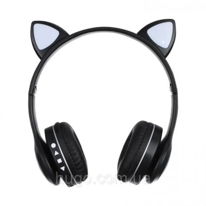 Бездротові навушники Котячі вушка VZV-23M, Чорні / Дитячі навушники з підсвічуванням та мікрофоном