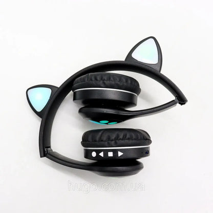 Бездротові навушники Котячі вушка VZV-23M, Чорні / Дитячі навушники з підсвічуванням та мікрофоном