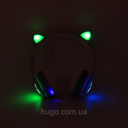Бездротові навушники Котячі вушка VZV-23M, Чорні / Дитячі навушники з підсвічуванням та мікрофоном