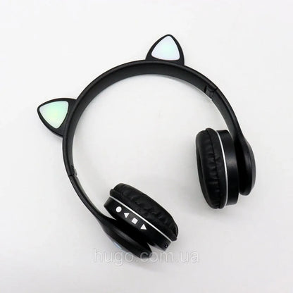 Бездротові навушники Котячі вушка VZV-23M, Чорні / Дитячі навушники з підсвічуванням та мікрофоном