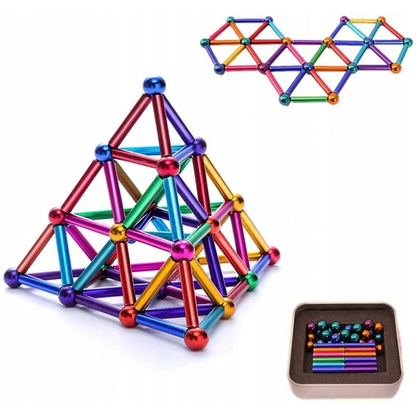 Магнітний конструктор палички та кульки, на 63 елементи / Дитячий конструктор для розвитку на магнітах