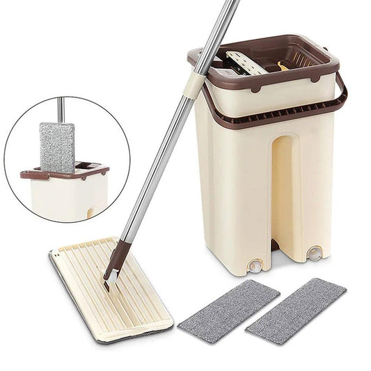 Швабра з відром 11л з автоматичним віджимом + 2 насадки, Cleaning Mop, Коричнева / Швабра ледарка для прибирання будинку