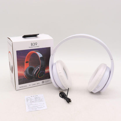 Бездротові навушники B39, з мікрофоном, Білі / Bluetooth навушники з LED підсвічуванням, SD, AUX
