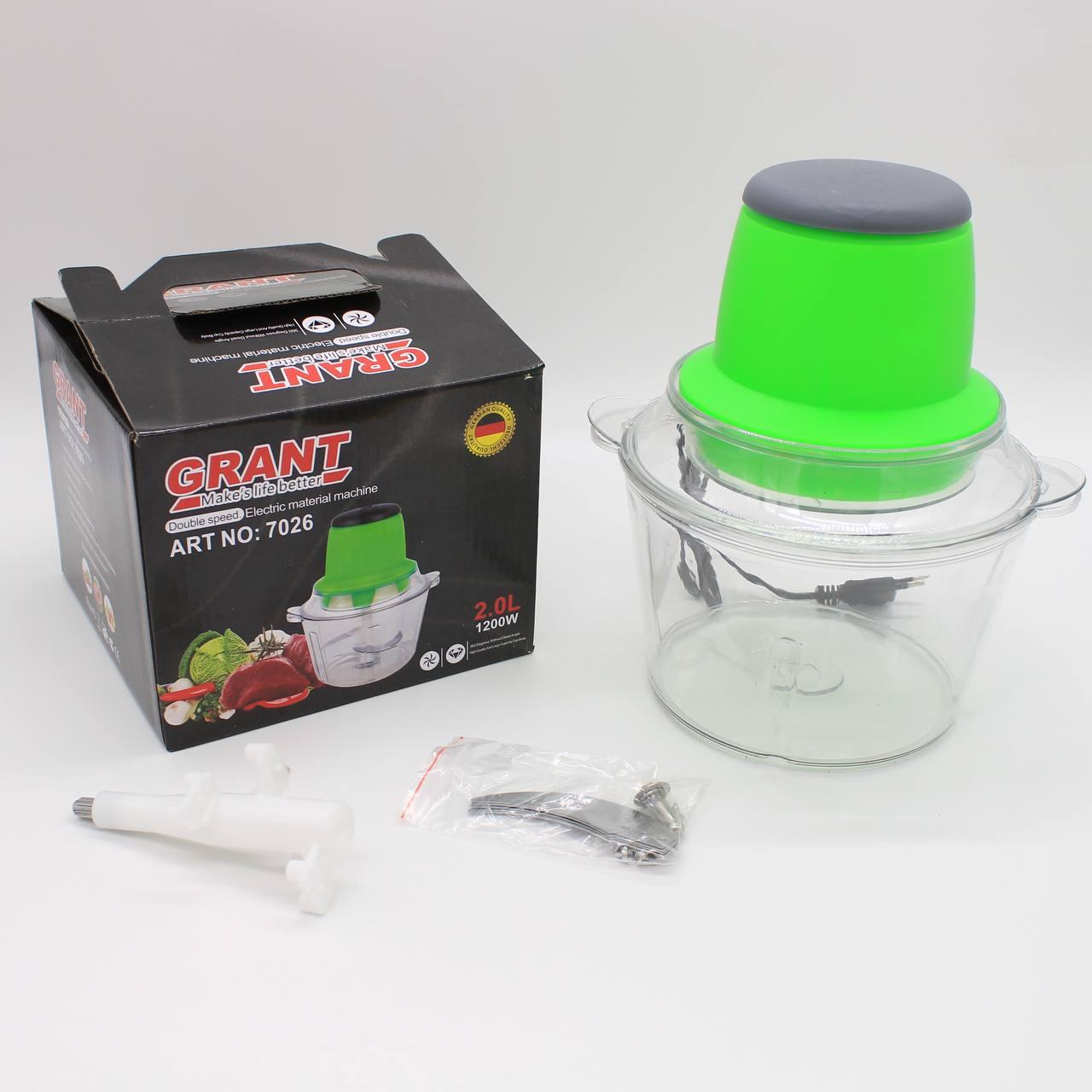 Кухонний подрібнювач 1200 Вт, Grant 7026 з чашею 2л / Електричний блендер / Подрібнювач фруктів та овочів