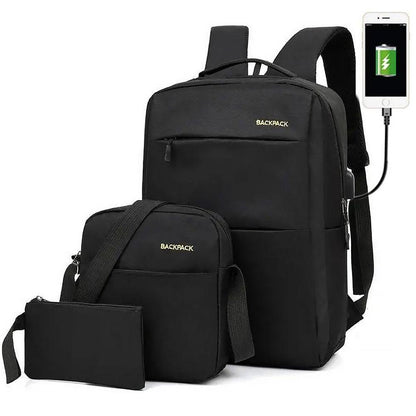 Чоловічий рюкзак 3в1 з сумкою та гаманцем (18л, 42х33х10 см) з USB, Чорний / Шкільний рюкзак