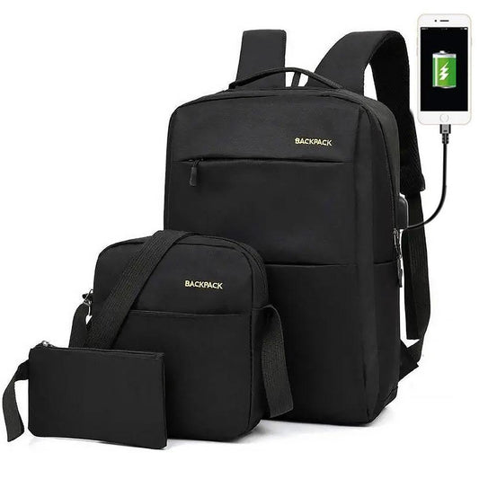 Чоловічий рюкзак 3в1 з сумкою та гаманцем (18л, 42х33х10 см) з USB, Чорний / Шкільний рюкзак