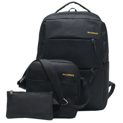Чоловічий рюкзак 3в1 з сумкою та гаманцем (18л, 42х33х10 см) з USB, Чорний / Шкільний рюкзак