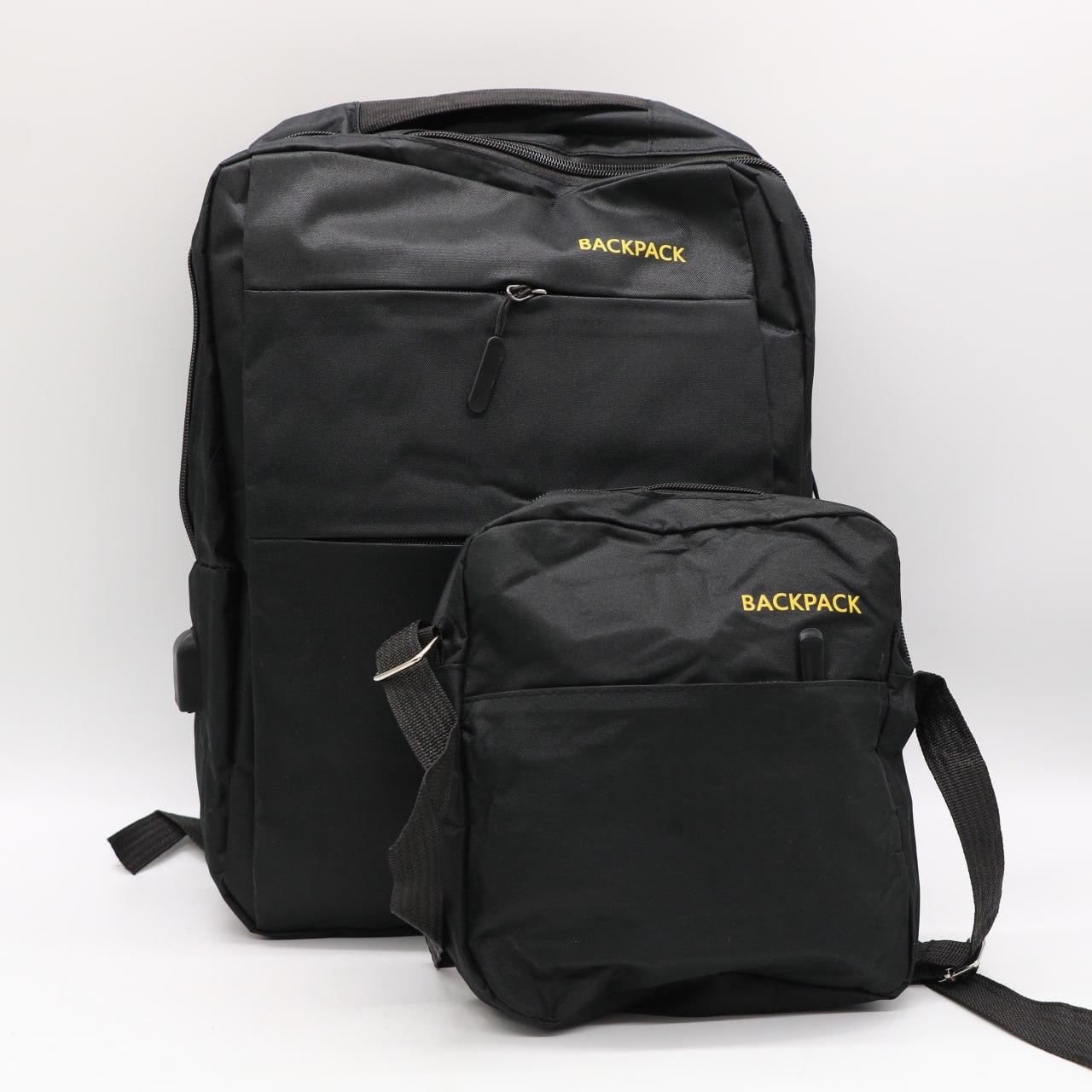 Чоловічий рюкзак 3в1 з сумкою та гаманцем (18л, 42х33х10 см) з USB, Чорний / Шкільний рюкзак