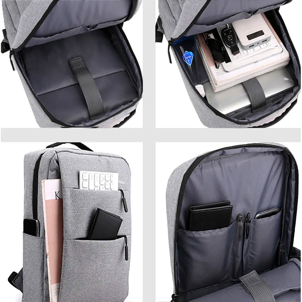 Рюкзак міський, 18л, 42х33х10 см, з сумкою та гаманцем 9018, Сірий / Місткий рюкзак для ноутбука