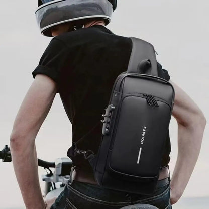 Сумка-рюкзак через плече (31х17см) 6995, з кодовим замком, Чорна / Водонепроникна чоловіча сумка