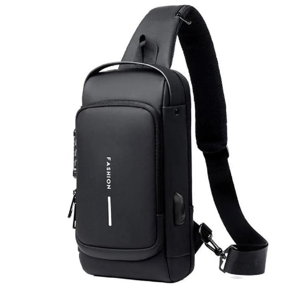 Сумка-рюкзак через плече (31х17см) 6995, з кодовим замком, Чорна / Водонепроникна чоловіча сумка