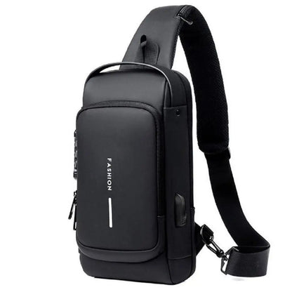 Сумка-рюкзак через плече (31х17см) 6995, з кодовим замком, Чорна / Водонепроникна чоловіча сумка