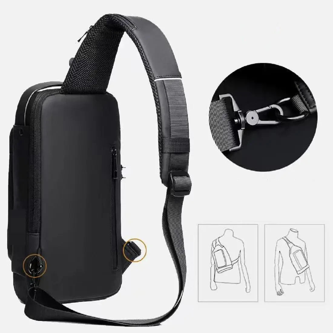 Сумка-рюкзак через плече (31х17см) 6995, з кодовим замком, Чорна / Водонепроникна чоловіча сумка