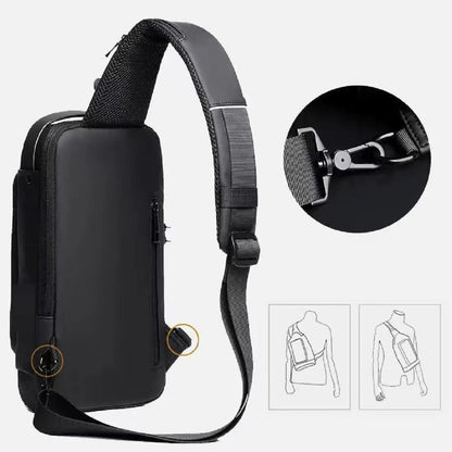 Сумка-рюкзак через плече (31х17см) 6995, з кодовим замком, Чорна / Водонепроникна чоловіча сумка