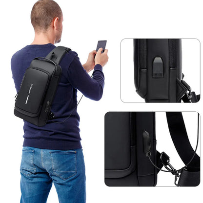 Сумка-рюкзак через плече (31х17см) 6995, з кодовим замком, Чорна / Водонепроникна чоловіча сумка