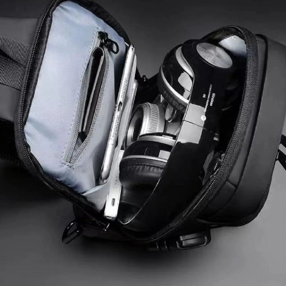 Сумка-рюкзак через плече (31х17см) 6995, з кодовим замком, Чорна / Водонепроникна чоловіча сумка