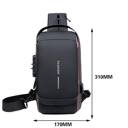 Сумка-рюкзак через плече (31х17см) 6995, з кодовим замком, Чорна із золотистим / Водонепроникна чоловіча сумка