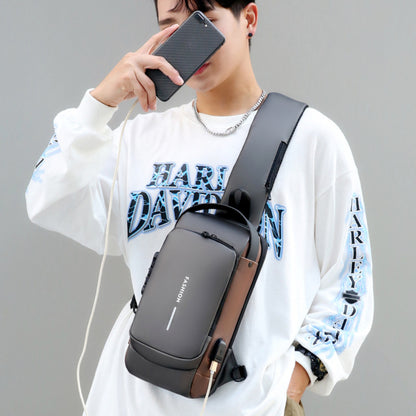 Сумка-рюкзак через плече (31х17см) 6995, з кодовим замком, Чорна із золотистим / Водонепроникна чоловіча сумка