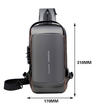 Сумка-рюкзак через плече (31х17см) 6995, з кодовим замком, Сіра із золотистим / Водонепроникна чоловіча сумка