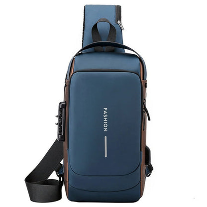 Сумка-рюкзак через плече (31х17см) 6995, з кодовим замком, Синя / Водонепроникна чоловіча сумка