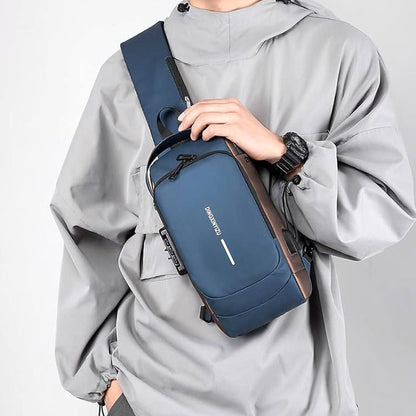 Сумка-рюкзак через плече (31х17см) 6995, з кодовим замком, Синя / Водонепроникна чоловіча сумка
