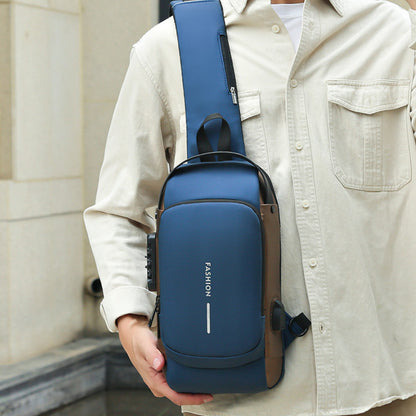 Сумка-рюкзак через плече (31х17см) 6995, з кодовим замком, Синя / Водонепроникна чоловіча сумка