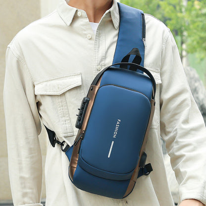 Сумка-рюкзак через плече (31х17см) 6995, з кодовим замком, Синя / Водонепроникна чоловіча сумка