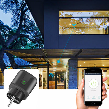 Розумна WiFi розетка 20А з лічильником електроенергії Tuya Smart 4400Вт, Чорна / Розетка з підключенням до телефону