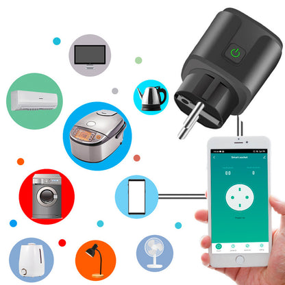 Розумна WiFi розетка 20А з лічильником електроенергії Tuya Smart 4400Вт, Чорна / Розетка з підключенням до телефону