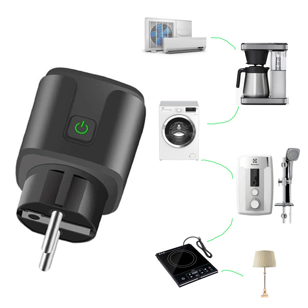 Розумна WiFi розетка 20А з лічильником електроенергії Tuya Smart 4400Вт, Чорна / Розетка з підключенням до телефону