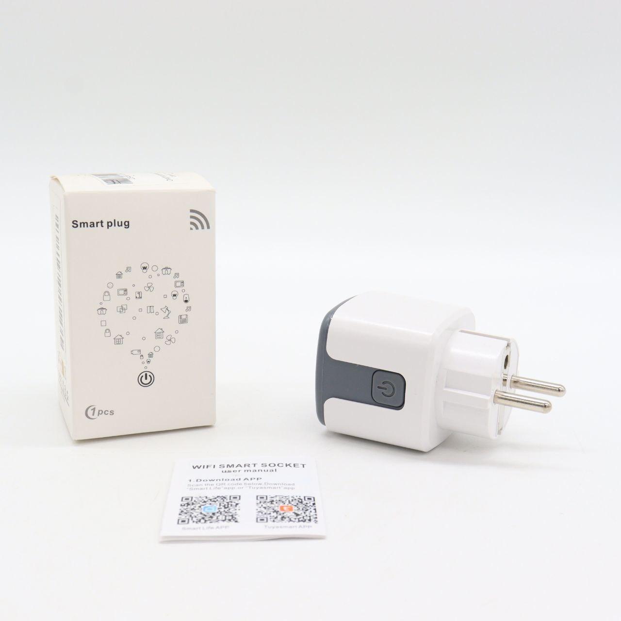 Розумна WiFi розетка 20А з лічильником електроенергії Tuya Smart 4400Вт, Біло-сіра / Розетка з підключенням до телефону