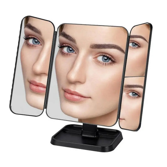 Косметичне дзеркало з LED підсвічуванням XW 810, з USB, Чорне / Потрійне сенсорне дзеркало для макіяжу