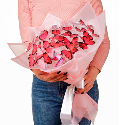 Букет з метеликів з підсвічуванням, від батарейок, Червоний / Букет з метеликами / Подарунок дівчині