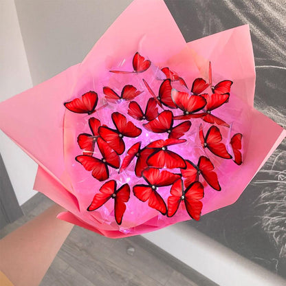 Букет з метеликів з підсвічуванням, від батарейок, Червоний / Букет з метеликами / Подарунок дівчині