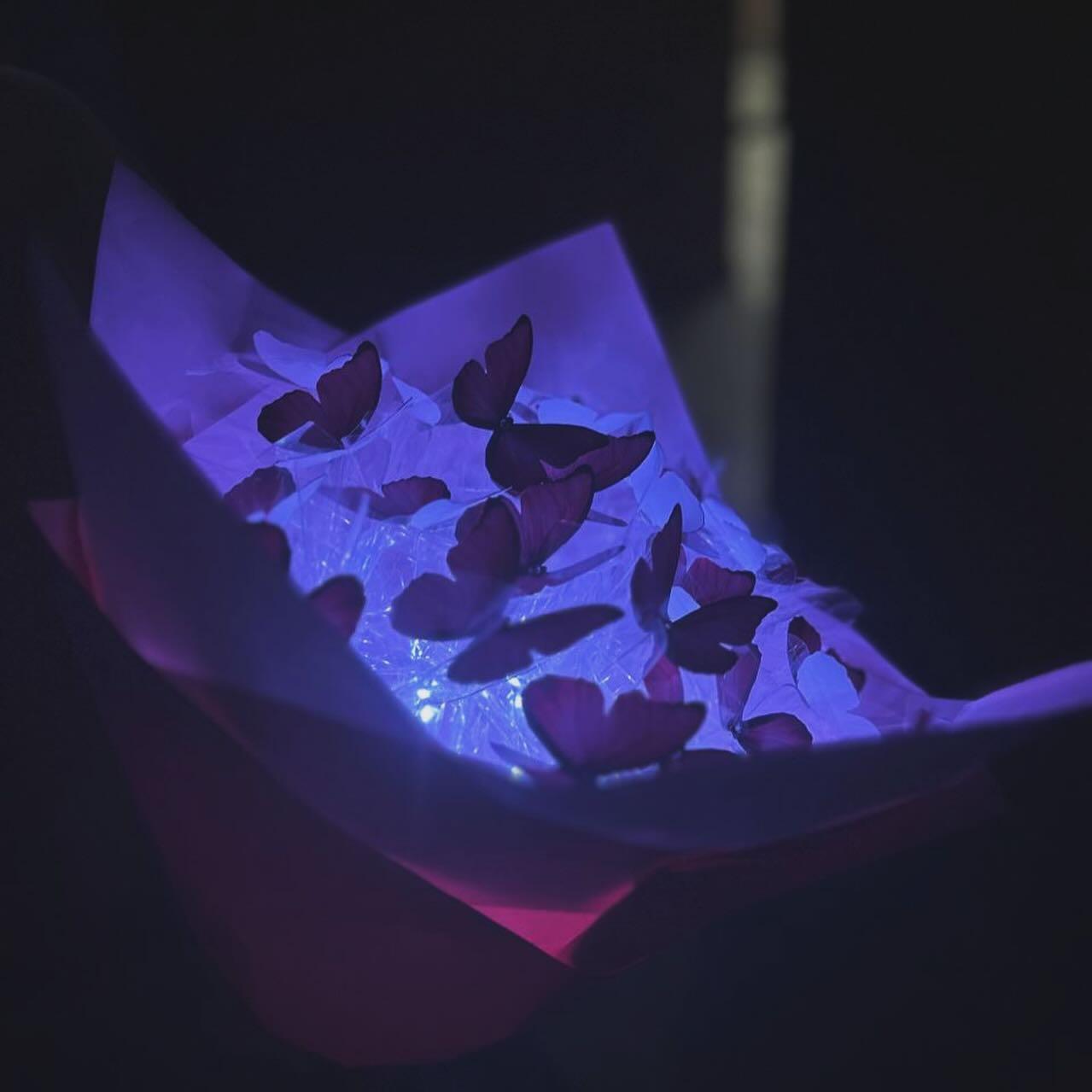 Букет з метеликів з підсвічуванням, від батарейок, Червоний / Букет з метеликами / Подарунок дівчині