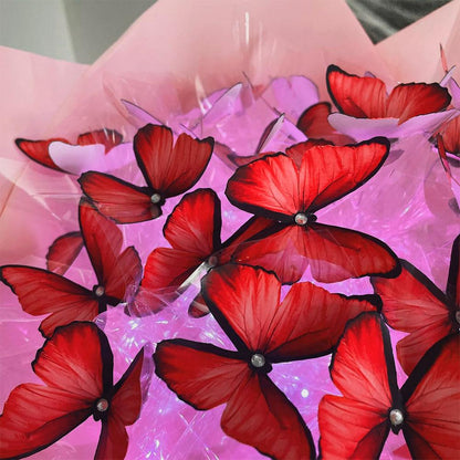 Букет з метеликів з підсвічуванням, від батарейок, Червоний / Букет з метеликами / Подарунок дівчині