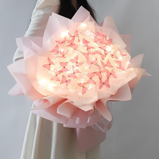 Букет з метеликів з підсвічуванням, від батарейок, Рожевий / Букет з метеликами / Подарунок дівчині