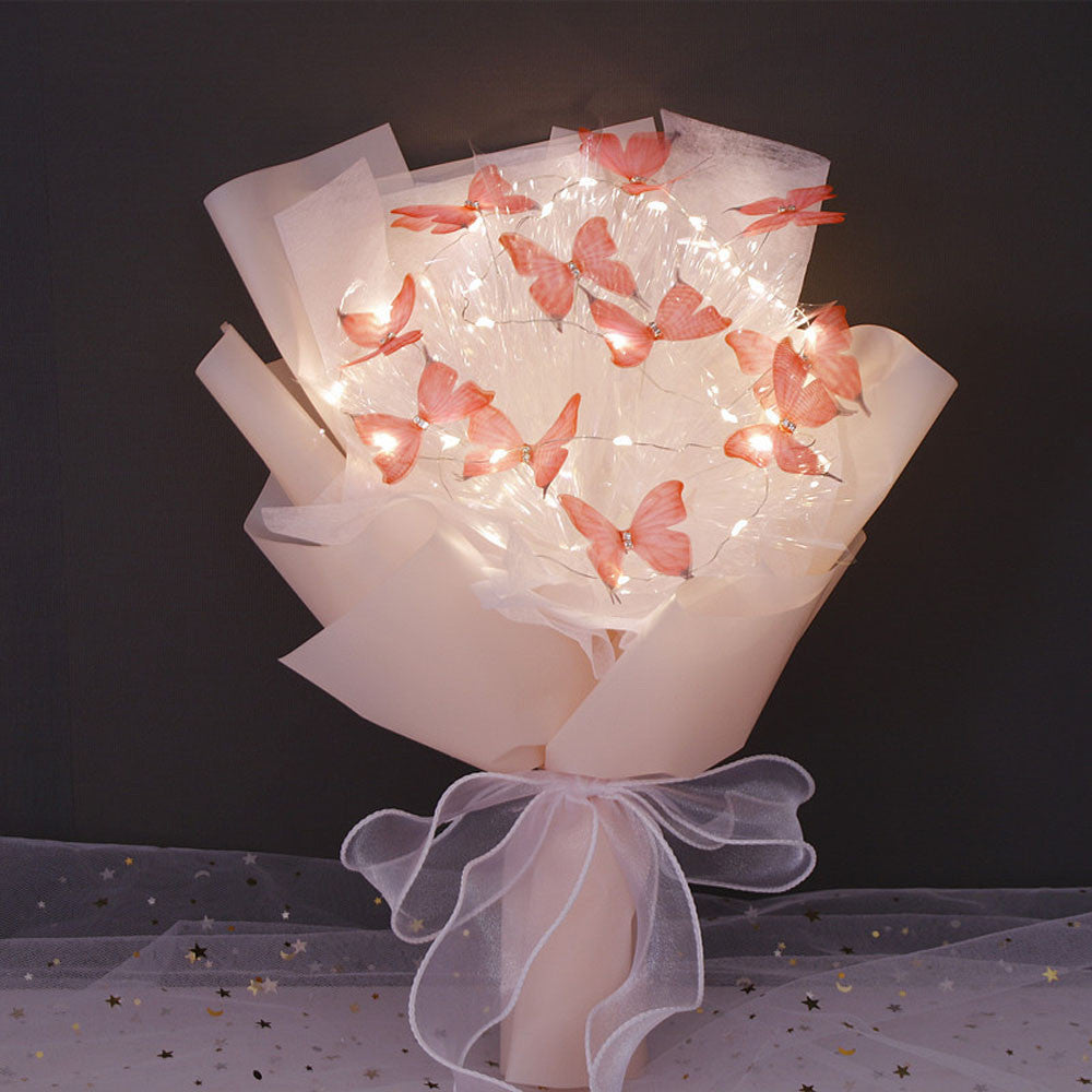 Букет з метеликів з підсвічуванням, від батарейок, Рожевий / Букет з метеликами / Подарунок дівчині
